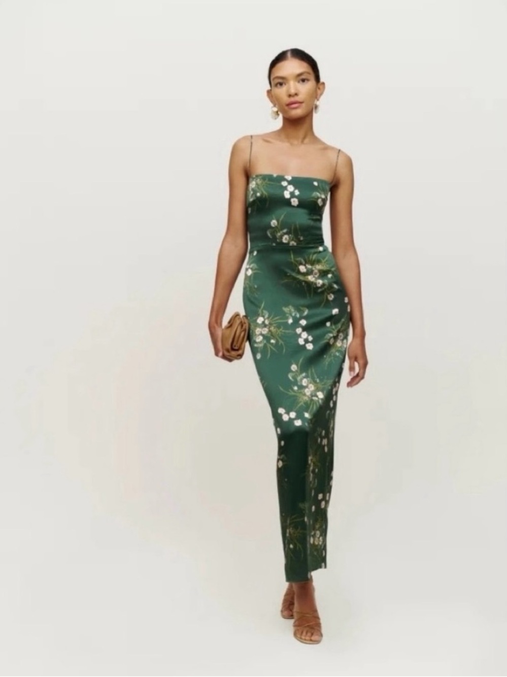 Reformation Frankie Floral Silk Maxi Dress in Buena Green Size 8 - Picture 3 of 16